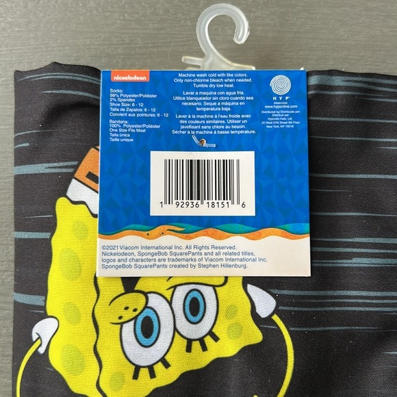 2/$30 BNWT Nickelodeon Spongebob Squarepants Crew Socks and Bandana Set - Picture 4 of 5